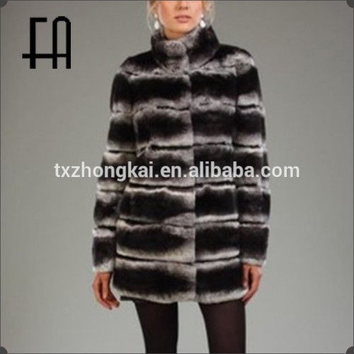 Factory directly wholesale price women's fashion rex rabbit fur coat/chinchilla rabbit fur coat