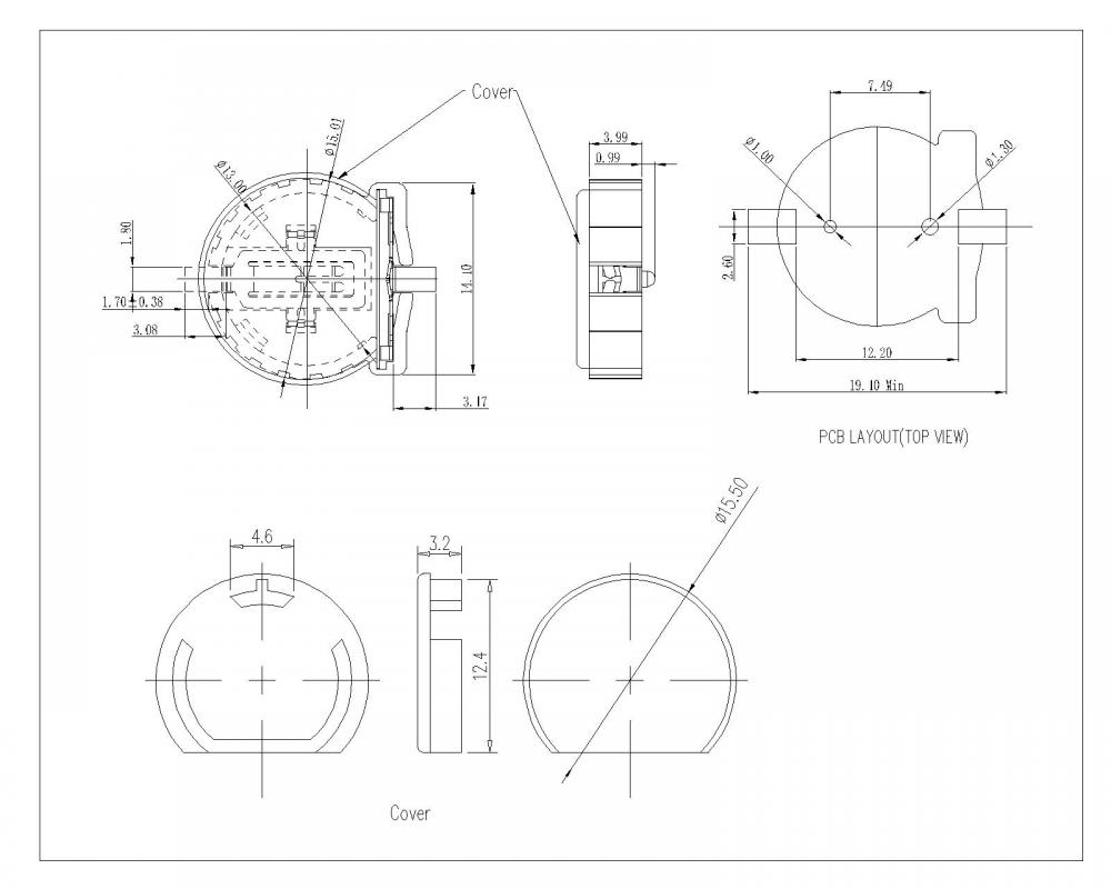 BT-M-GO-R-CR1220E CELLE CELL CELLE CON COPERCH per CR1220E