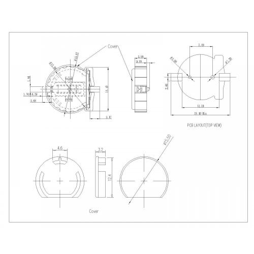 Pemegang sel duit syiling BT-M-GO-R-CR1220E dengan penutup untuk CR1220E