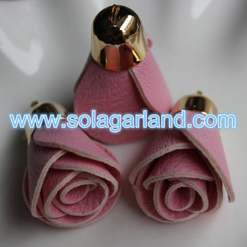 Nappa con frange fiore rosa in ecopelle 30 * 40MM per borsa