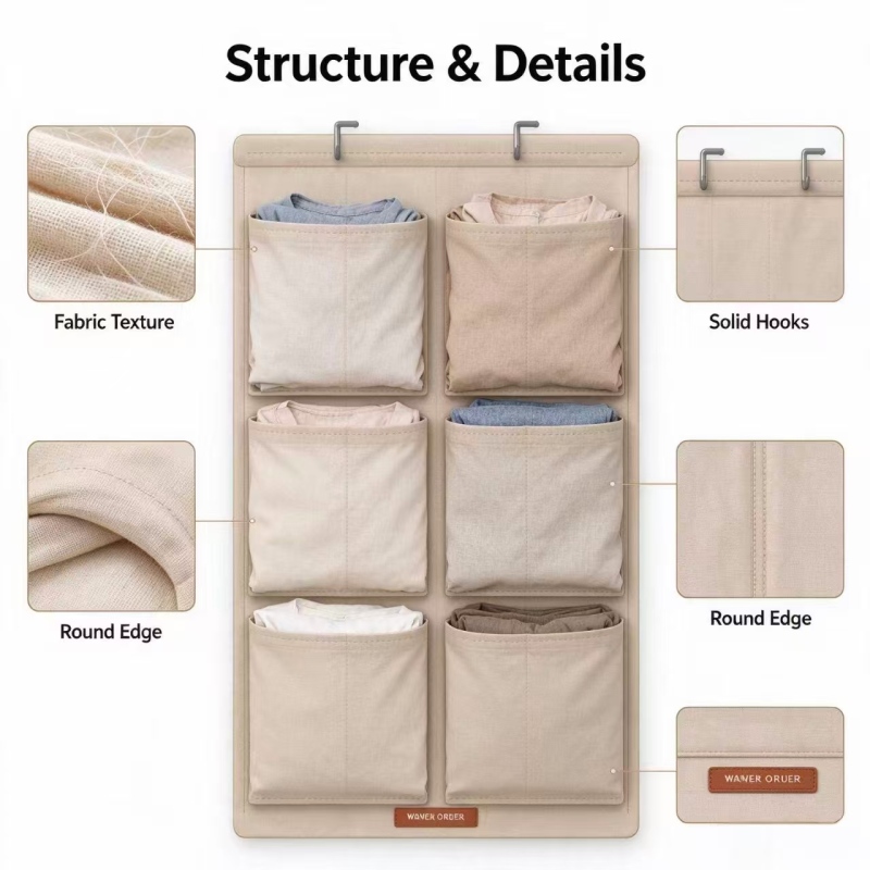 6 Pockets Wall Hanging Storage Organizer No Drill
