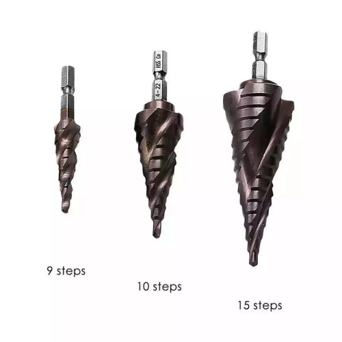 Chuyên nghiệp hex shank hss bước khoan bit thép coban xoắn ốc hình nón cắt bit cho gỗ kim loại