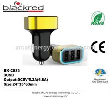 Newest Design 5V 5.2A USB Car Charger, 3 usb car charger, emergency car charger cell phone car charger