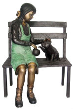 handicraft girl playing cat bronze garden statues children sculpture