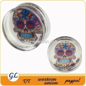 TP02976 transparent acrylic skull piercing body jewelry, acrylic plug body piercing jewelry