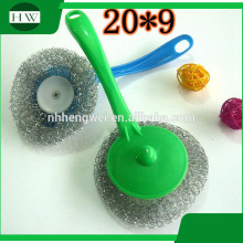 kitchen cleaning ball stainless steel scourer with plastic handle ss pot scourer pot scouring