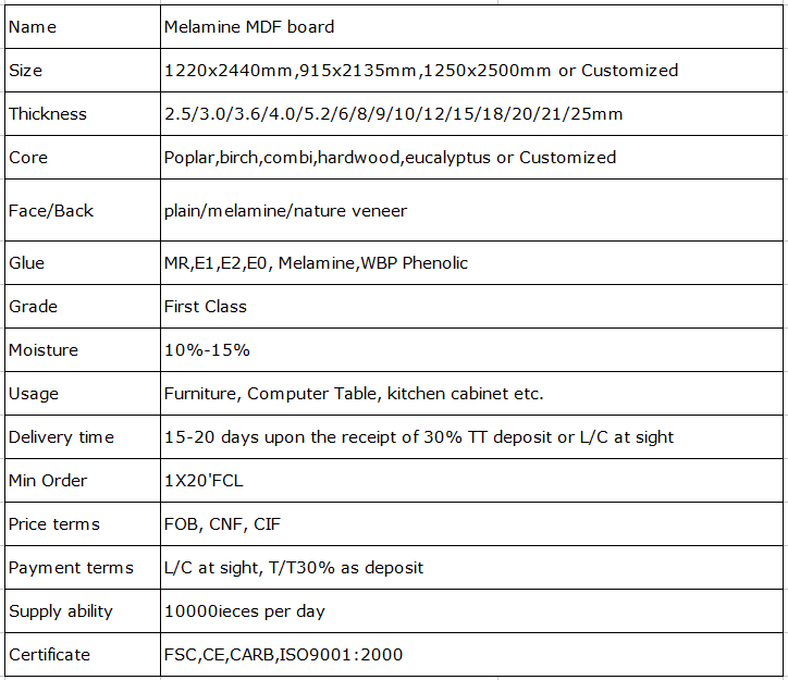 Melamine MDF board