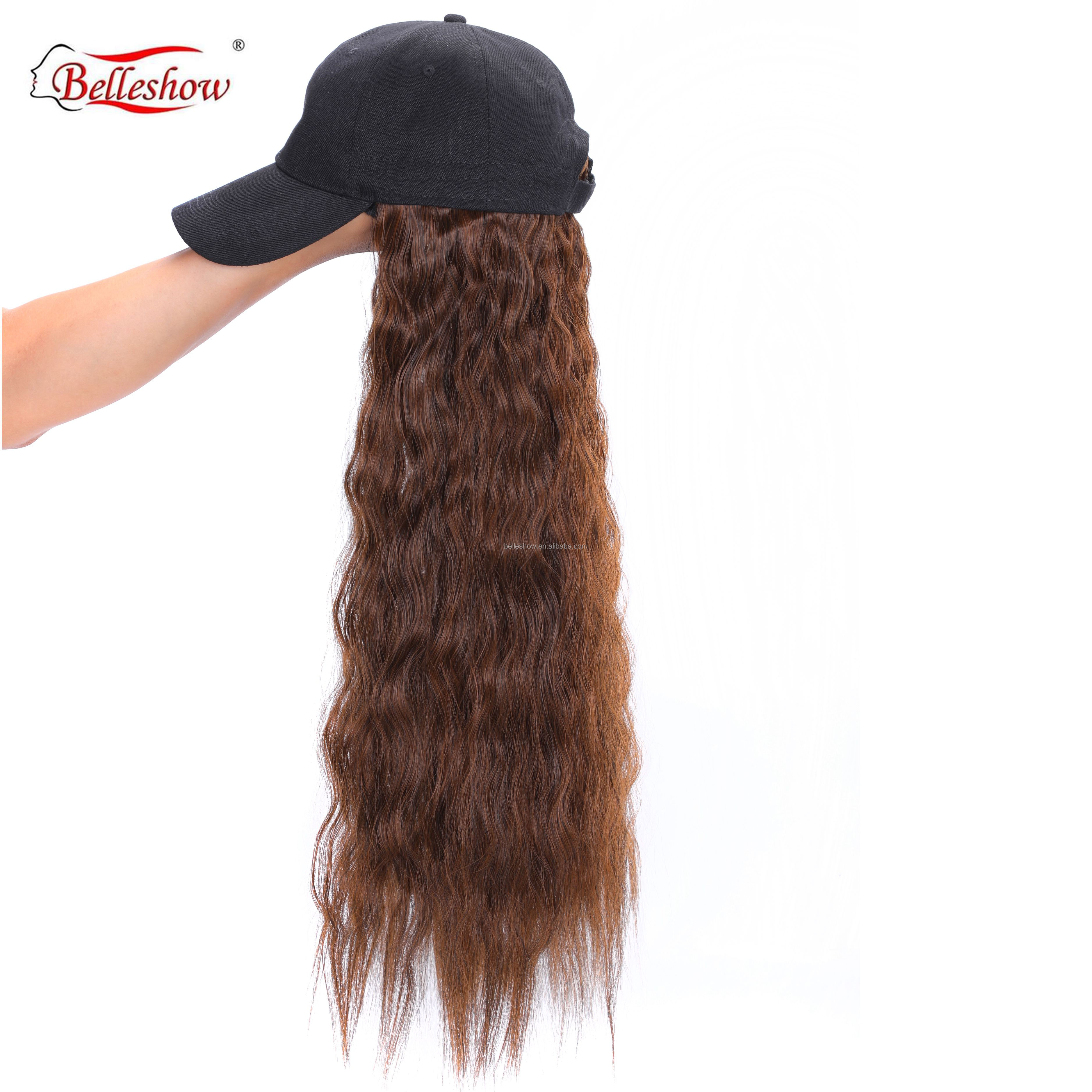 Hot sell wholesale baseball cap wig cheap hat wig fashion avant-garde wool roll wig cap synthetic cap long curly hair