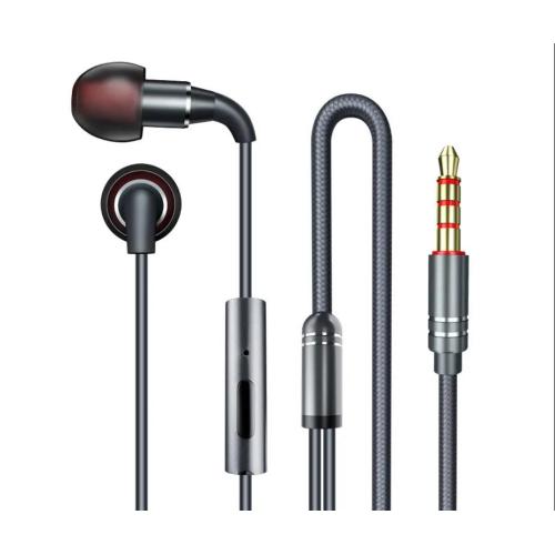 Metal Earphone with mic flat Nylon cable