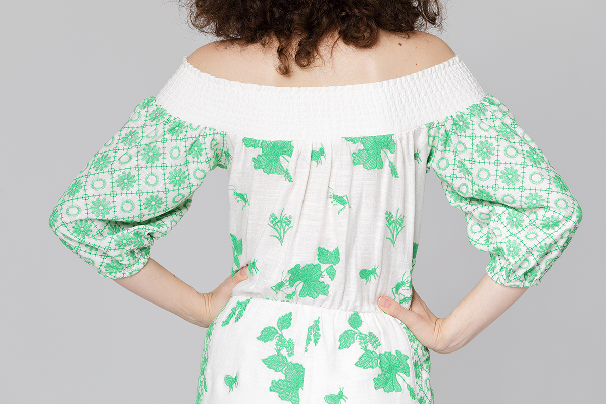 Embroidery Off Shoulder Loose Jumpsuit Embroidery Off Shoulder Loose Jumpsuit