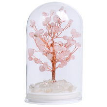 Raw Rose Quartz Copper Tree by Glass Covered Luck Tree OrnamentSpiritual Meditation Energy Room Office Desk Decor