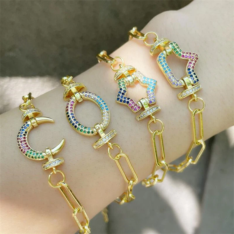 Simple HIPS Hops Jewelry Heavy Metal Thick Chunky Chain Gold Plated Punk Buckle Link Toggle Clasp Bracelet