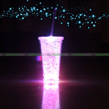 Double Walled LED Flashing Straw Cup with Lid Straw