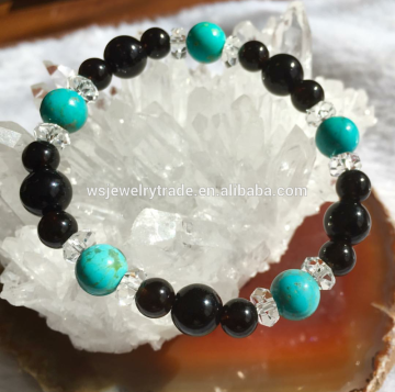 10mm Natural Green Turquoise&Onyx Elastic Bracelet Factory Wholesale