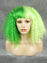 Half Dark Green Half Light Green Bounce Curl Synthetic Lace Front Wig