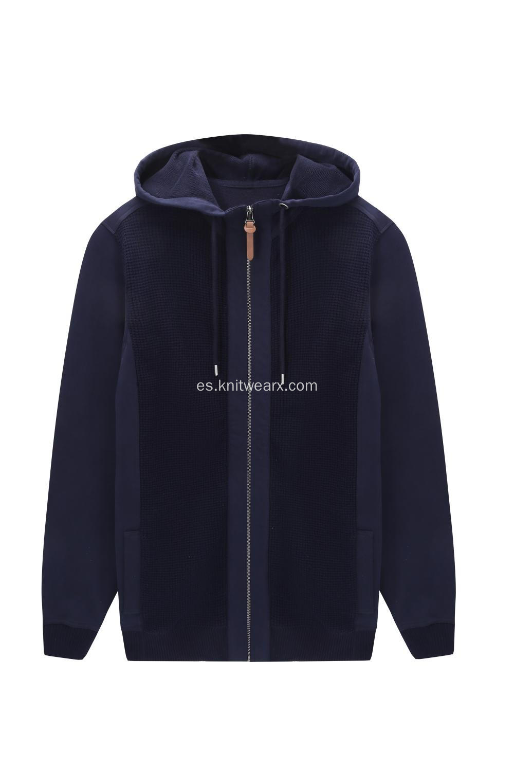 Sudadera con capucha de hilo con cremallera y canalé de punto para hombre