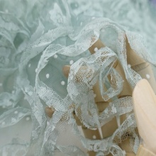 Knitted Dot Flocking Green Lace Embroidery Mesh Fabric