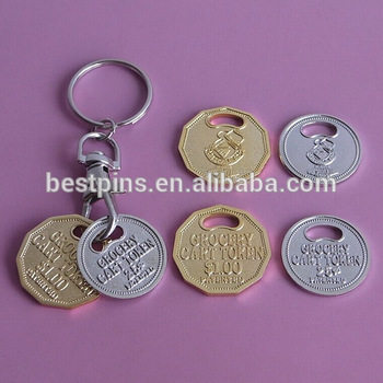 Canada token coin key holder with two coins, gold and silver shopping coin keychain