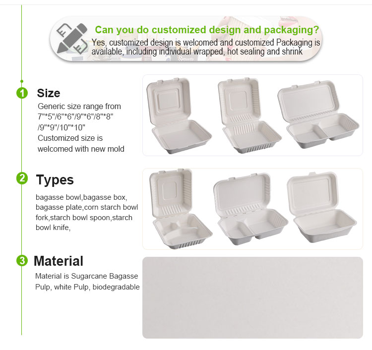 Two compartment bagasse compostable biodegradable packaging box