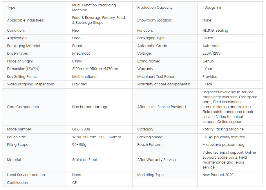 Máquina Doypack de grânulos de pipoca Popcorn Granule Doypack Machine
