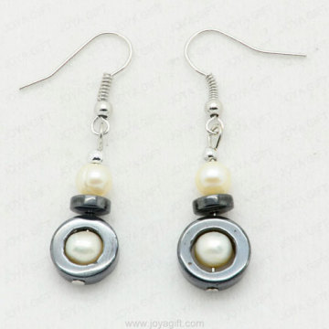 hematite earring with pearl