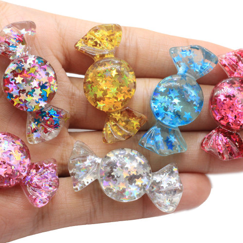 100Pcs / Lot Dollhouse Sweet Candy Flat Back Resin Cabochon Kawaii Heart Wing Shitter Glitter Candy Craft For Hair Bows Center Decor