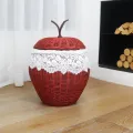Cesto portaoggetti a forma di mela in rattan intrecciato a mano con coperchio
