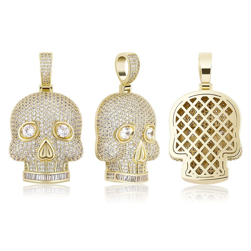 New Skull Pendant Necklace Gold Color Tennis Chain High Quality Ice Micro Pave Cubic Zirconia Hip Hop Fashion Necklace Jewellery