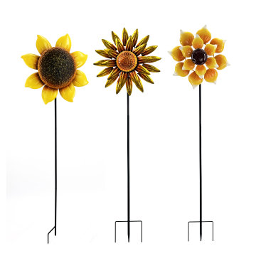 Waterproof Metal Sunflower Wind Spinner Garden Stake Outdoor Decor