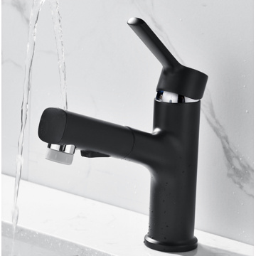 Black pull out three-function brass basin faucet