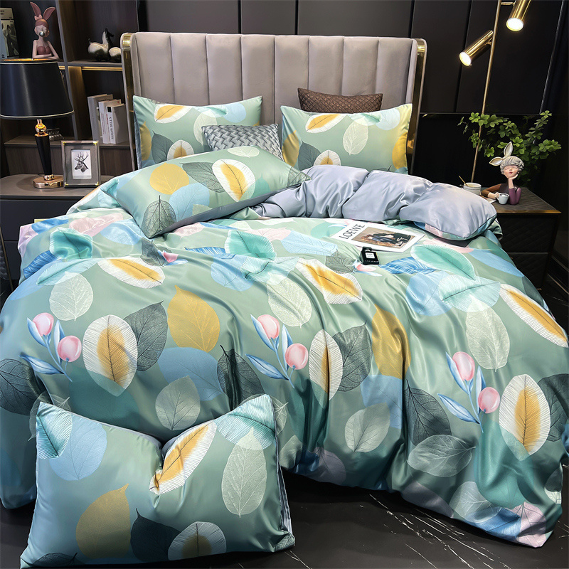 Natural printed washed mocro tencel bedding bedding queen