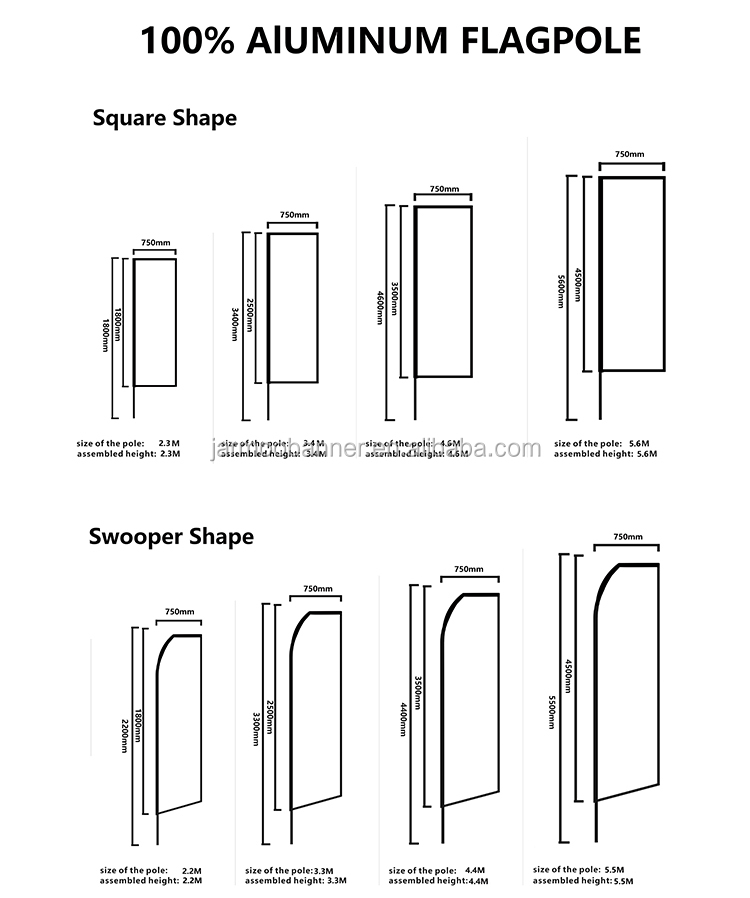 Stock 3.4m Aluminium And Fiberglass Teardrop Flag Poles