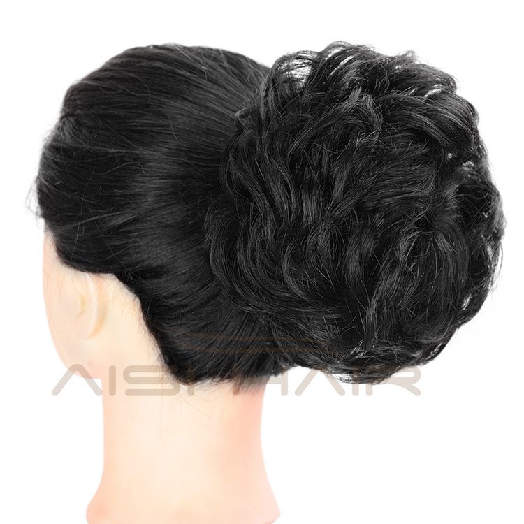 Aisi Hair Brazilian Human Hair Natural Black Curly Chignon Bun Elastic Rope Rubber Band Hairpiece Clip In Extension For Women