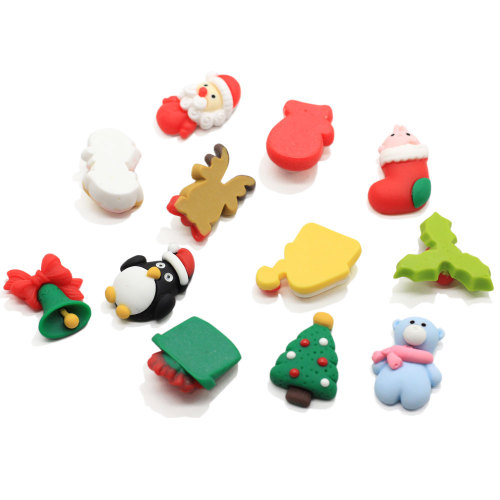 Fornitura Xmas Resin Beads Boots Bell Snowman Flatback Crafts Cabochon Natale Babbo Natale Cervo Orso Albero Gioielli Ornamento fai da te