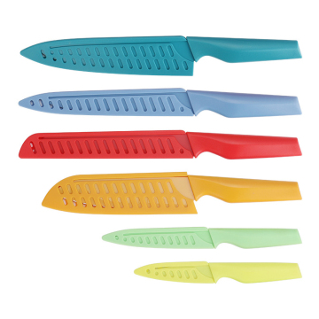 Colorful Kitchen Knife Set with Sheaths - Non Stick Stainless Steel Blades