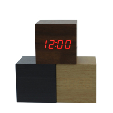 Red LED Digital Cube Wood Table Clock for Room