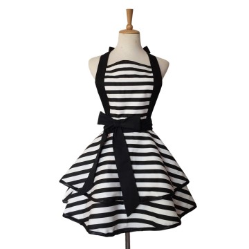 100% cotton black and white striped apron