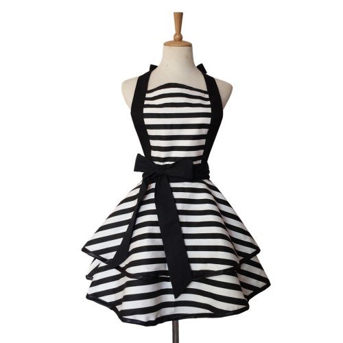 100% cotton black and white striped apron