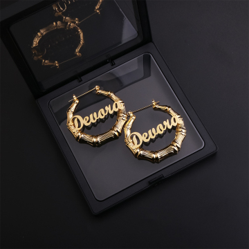 30 50 70 90 100mm bamboo earrings Hoop Earrings Custom bamboo Name Earrings Bamboo Style Custom Earrings For Christmas Gift