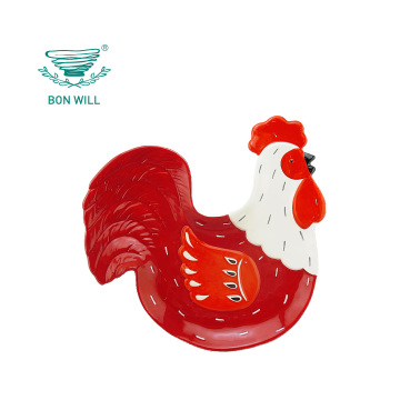 Handpainted Rooster Shaped Ceramic Plate - Custom Wholesale Home Decor
