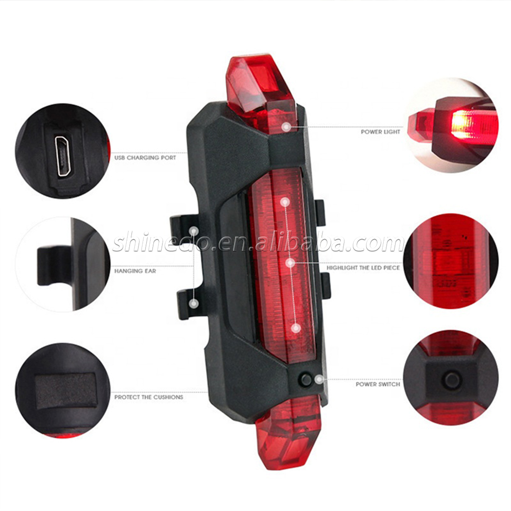 USB Style Rechargeable Bike Bicycle light LED Tail Light Rear Tail Safety Portable Light