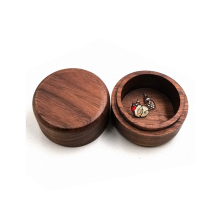 Small Round Walnut Wooden Wedding Earring Box with Custom Logo