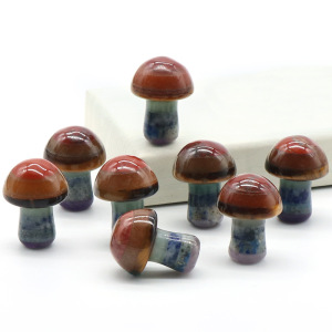 7 Chakra Stone Mushroom Sculpture 20 mm Mini Guérison Champignons cristallins décorations polies pour la maison Équilibrage de la méditation décor