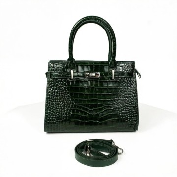 Crocodile-pattern embossed zipper handbag