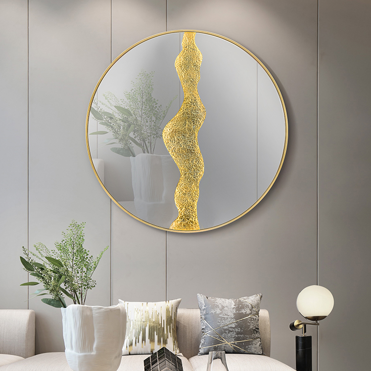 Artist Design Luxury Titanium gold 3D Wall art Hotel home bathroom decoration Modern Wall hanging decorative mirror