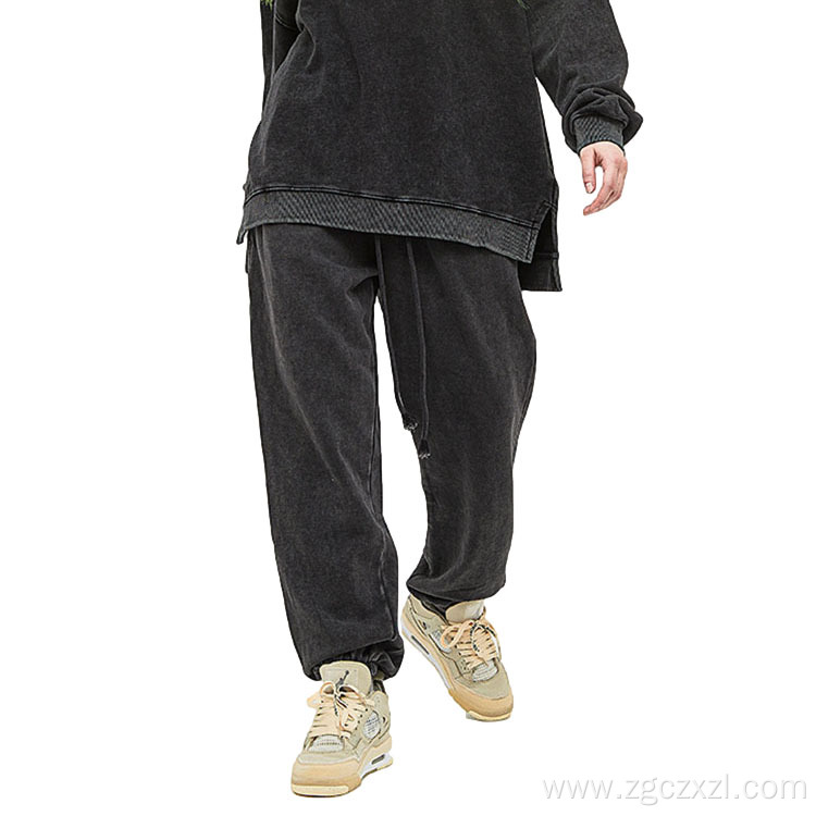 Washed Distressed Terry Fashion Solid Color Sweatpants