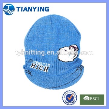 Children embroidered knitted hat with visor design