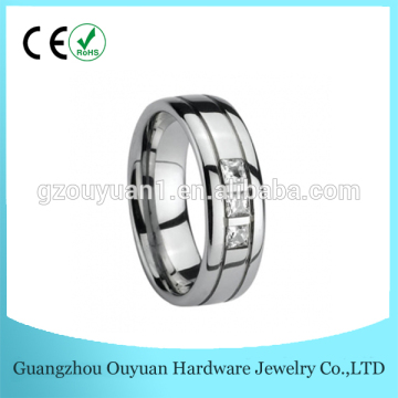 Custom Ring Jewelry Groove Tungsten Ring With Cz Stone, High Polish Titanium Ring Men, Diamond Engagement Ring