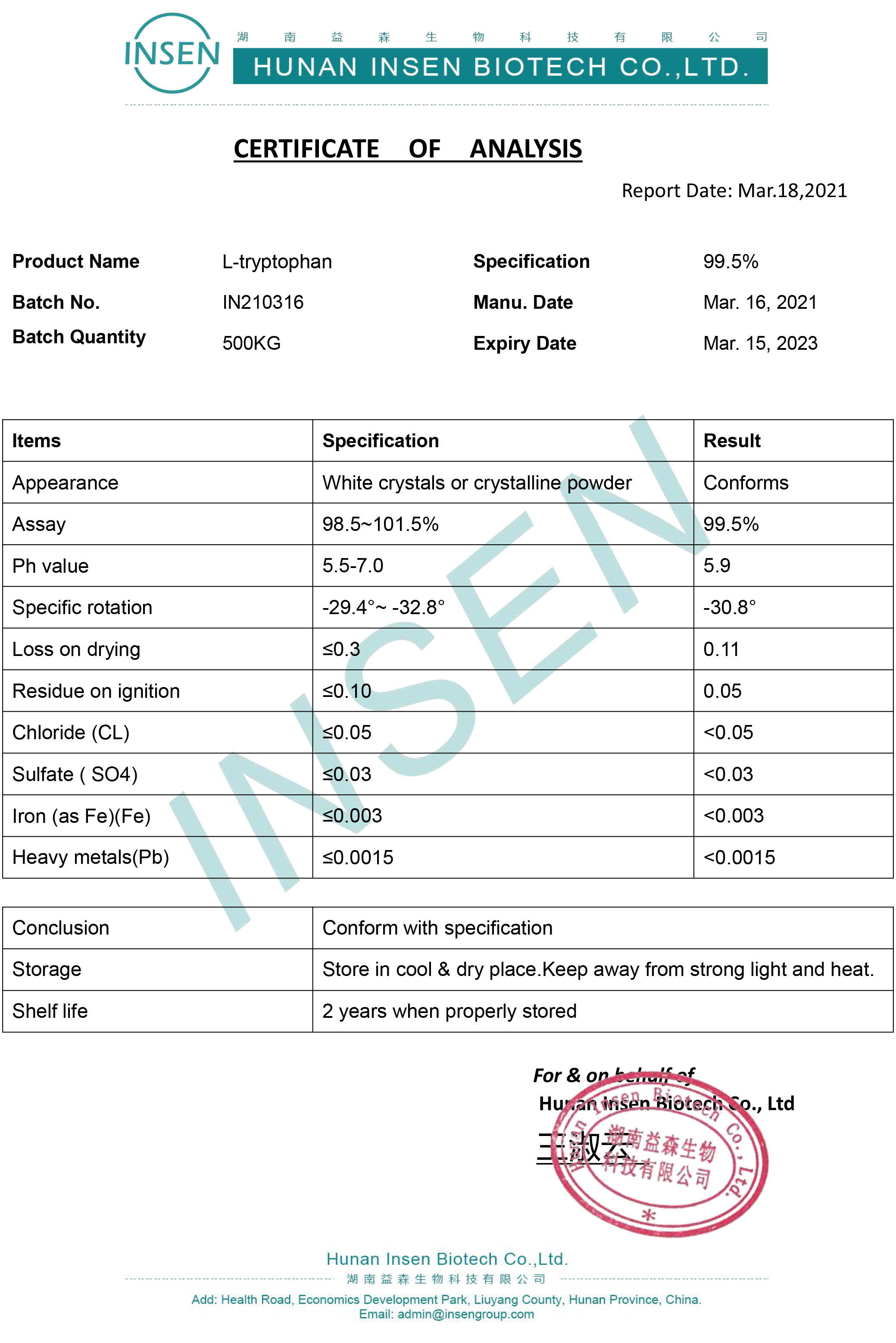 Insen Hot Sell L Tryptophan Powder