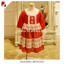 Chinese red snowflake embroidery long sleeve dress